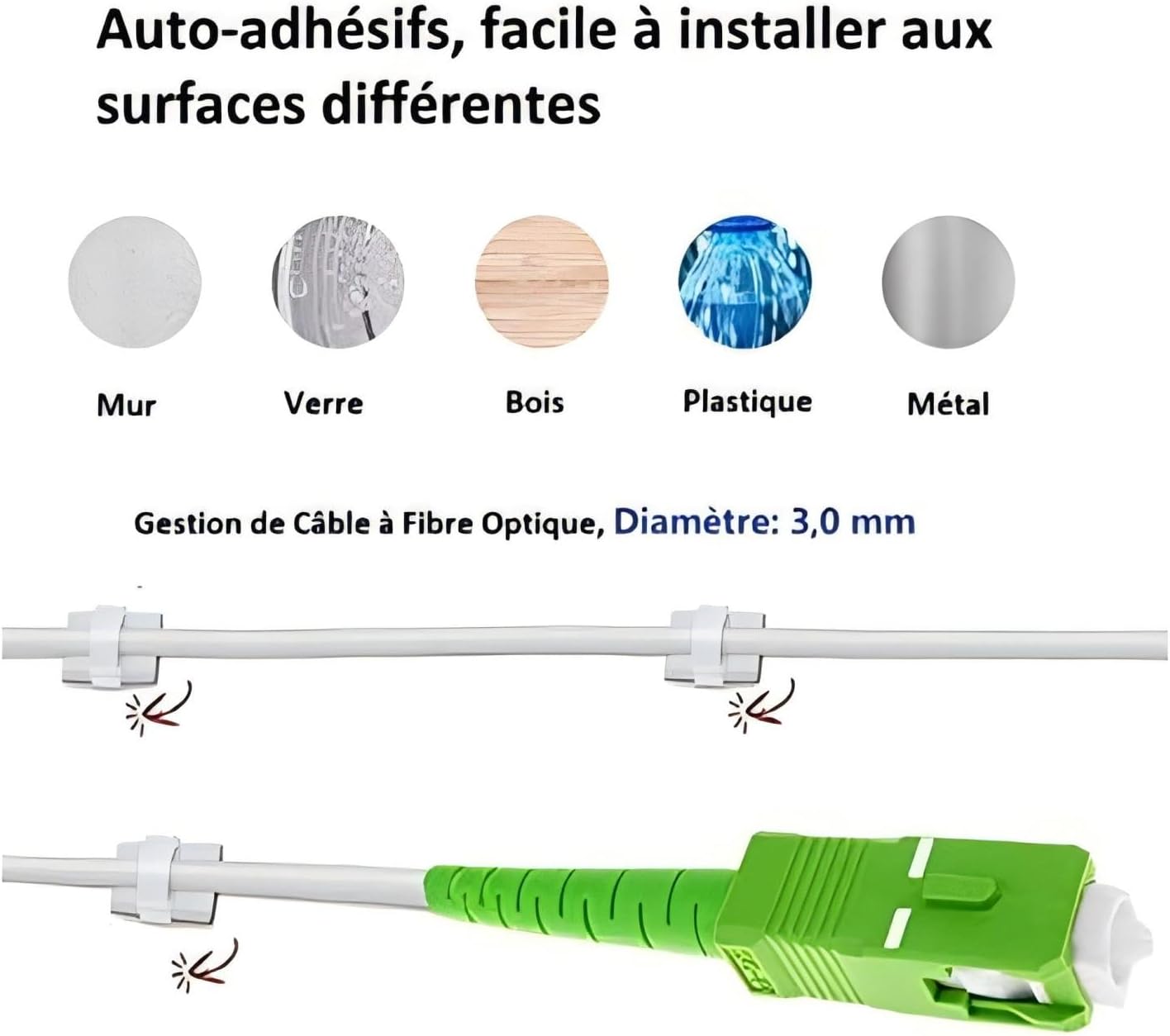 Clips de Câble Adhésif Réglable pour Gestion de Câble à Fibre Optique, Attache Fil et le Cordon dans la Maison ou le Bureau (Lot de 100) - 5