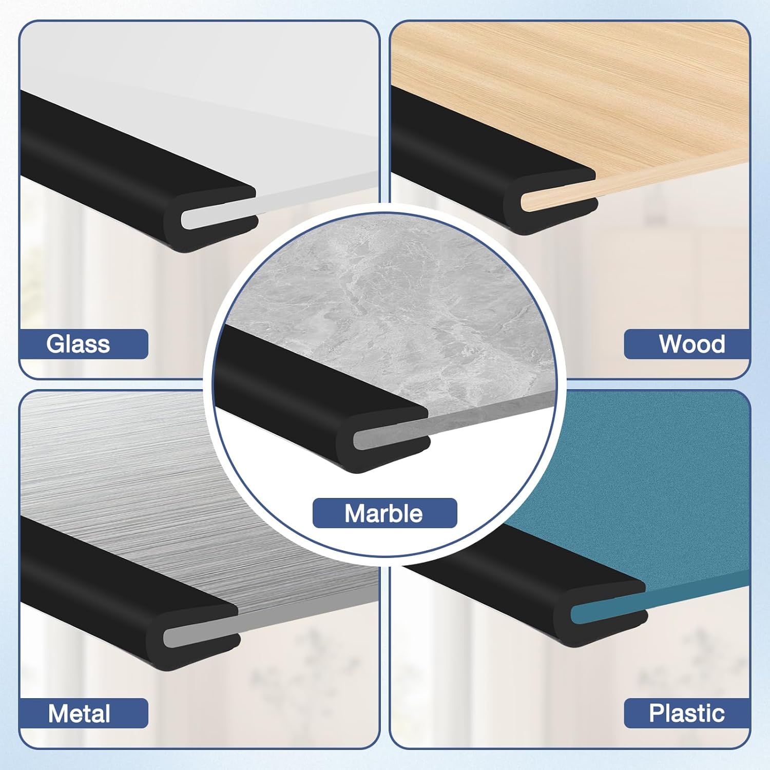 Junta de goma en forma de U para protección de bordes de chapa de EPDM, junta adhesiva negra para puerta de coche, protección de metal y vidrio (3 m, - 5