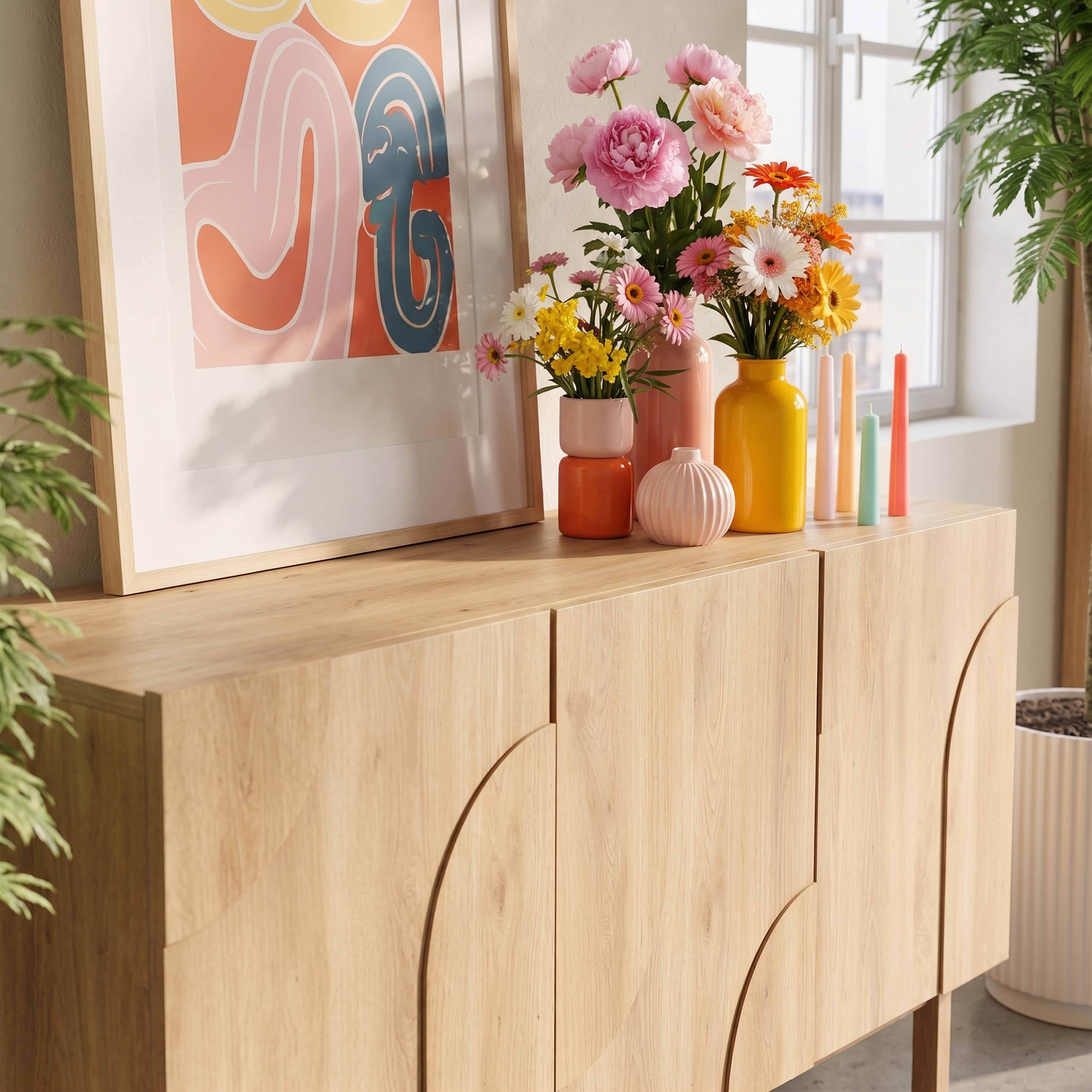 Buffet 3 portes en mélaminé 160 cm effet bois - 4