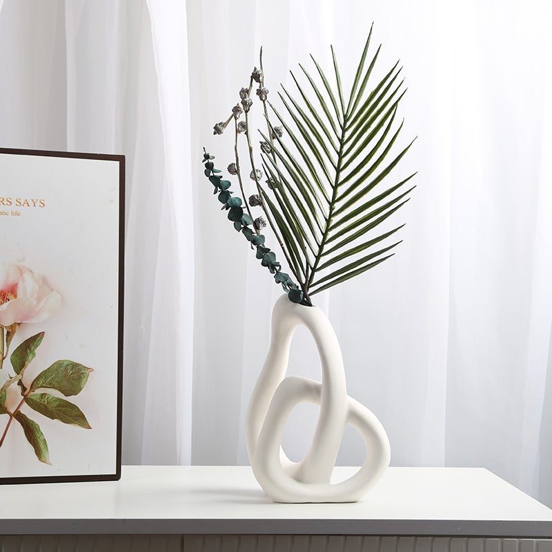 Vase en céramique blanc moderne, décoration intérieure esthétique et minimaliste pour salon, chambre et cuisine (blanc) - 3