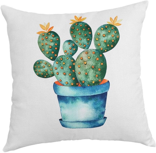 Housse De Coussin De Canapé 45x45 cm Taie D'oreiller Avec Fermeture Éclair Plantes Succulentes Motif CACTUS - (A)