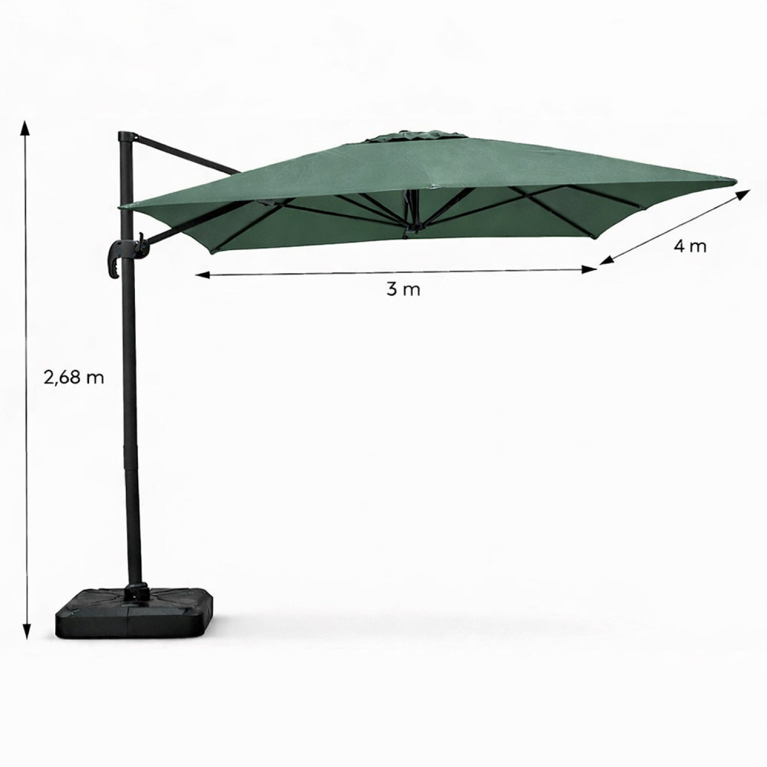 Parasol rectangulaire 3x4m déporté rotatif vert en aluminium CESARE - 3