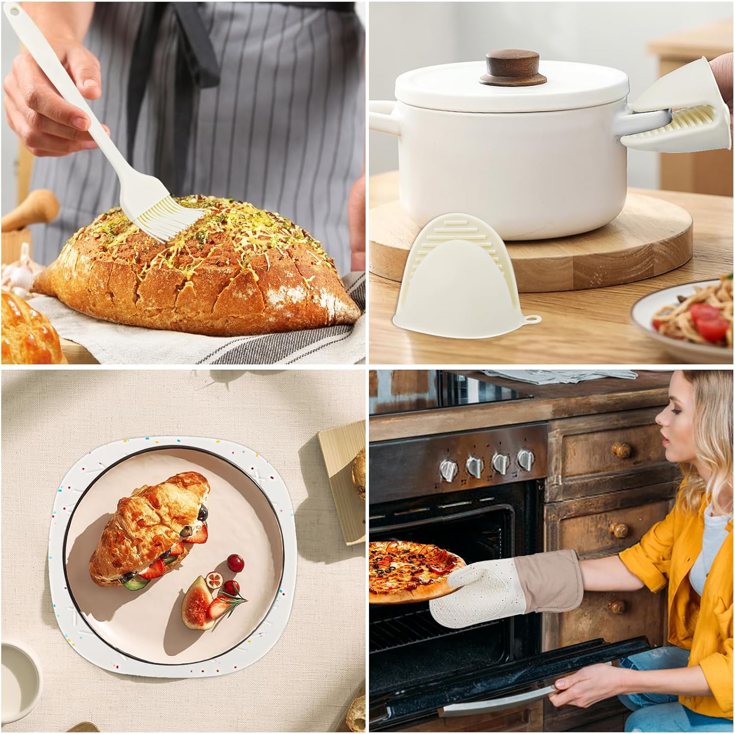 Rękawice kuchenne, wytrzymałe rękawice kuchenne, odporne na ciepło 230°C, zestaw 6 silikonowych rękawic kuchennych - 5