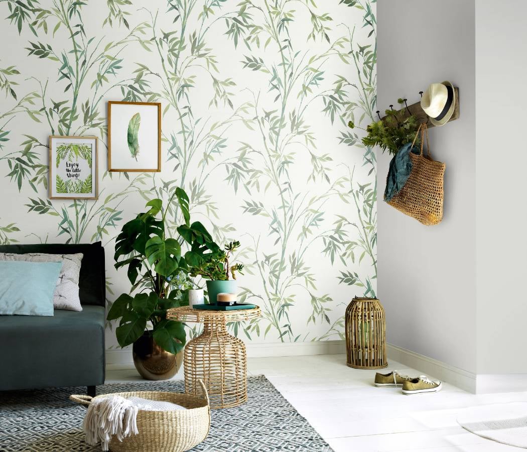 PAPIER PEINT ANCIEN - Anémones et pâquerettes - Art décoratif vers