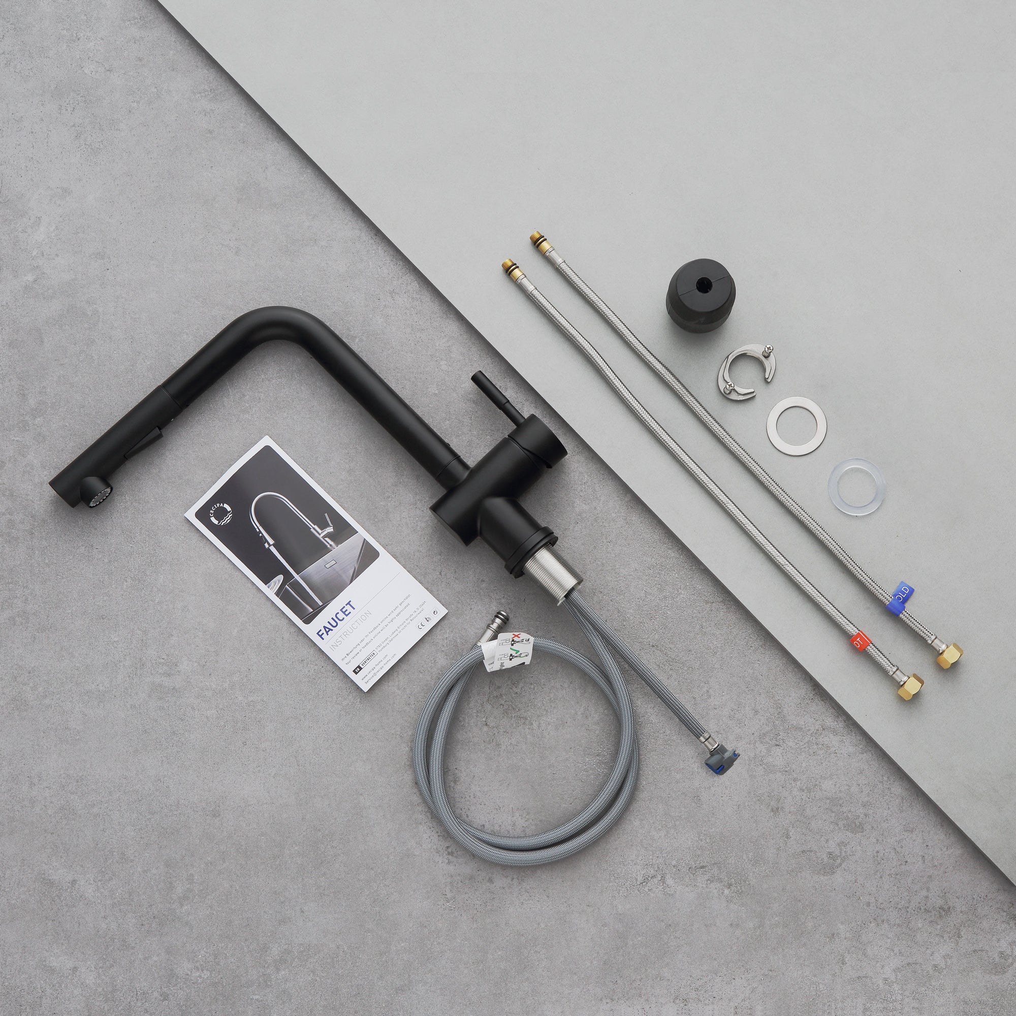 Cecipa max Noir Mitigeur Cuisine Douchette Robinet Douchette d'évier Extractible à 2 Jets Mitigeur Evier Acier Inox Barboteur Démotable,EU Modèle - 4