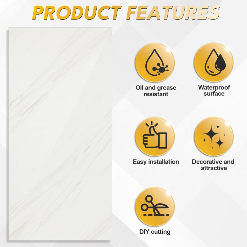 10 Pièces Autocollants pour carrelage, papier peint auto-adhésif en PET imperméable, résistant à l'huile,blanc - 3