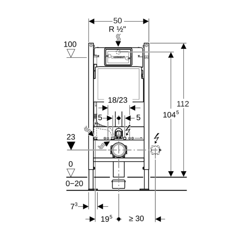 Geberit DUOFIXBasic pour toilettes suspendues, avec réservoir Delta, pour boutons de commande Delta (111.153.00.1) - 2
