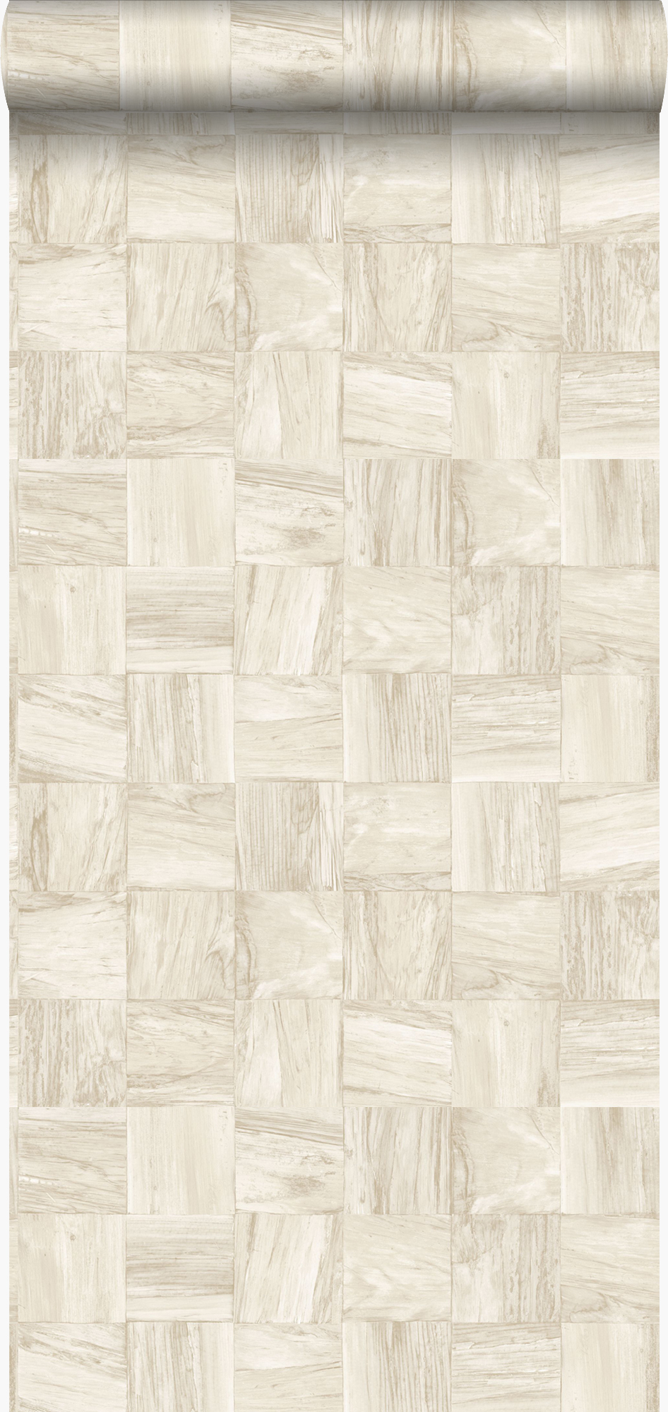 Papel pintado pedazos cuadrados de madera de desecho recuperada beige - 53 cm x 10,05 m - origin wallcoverings