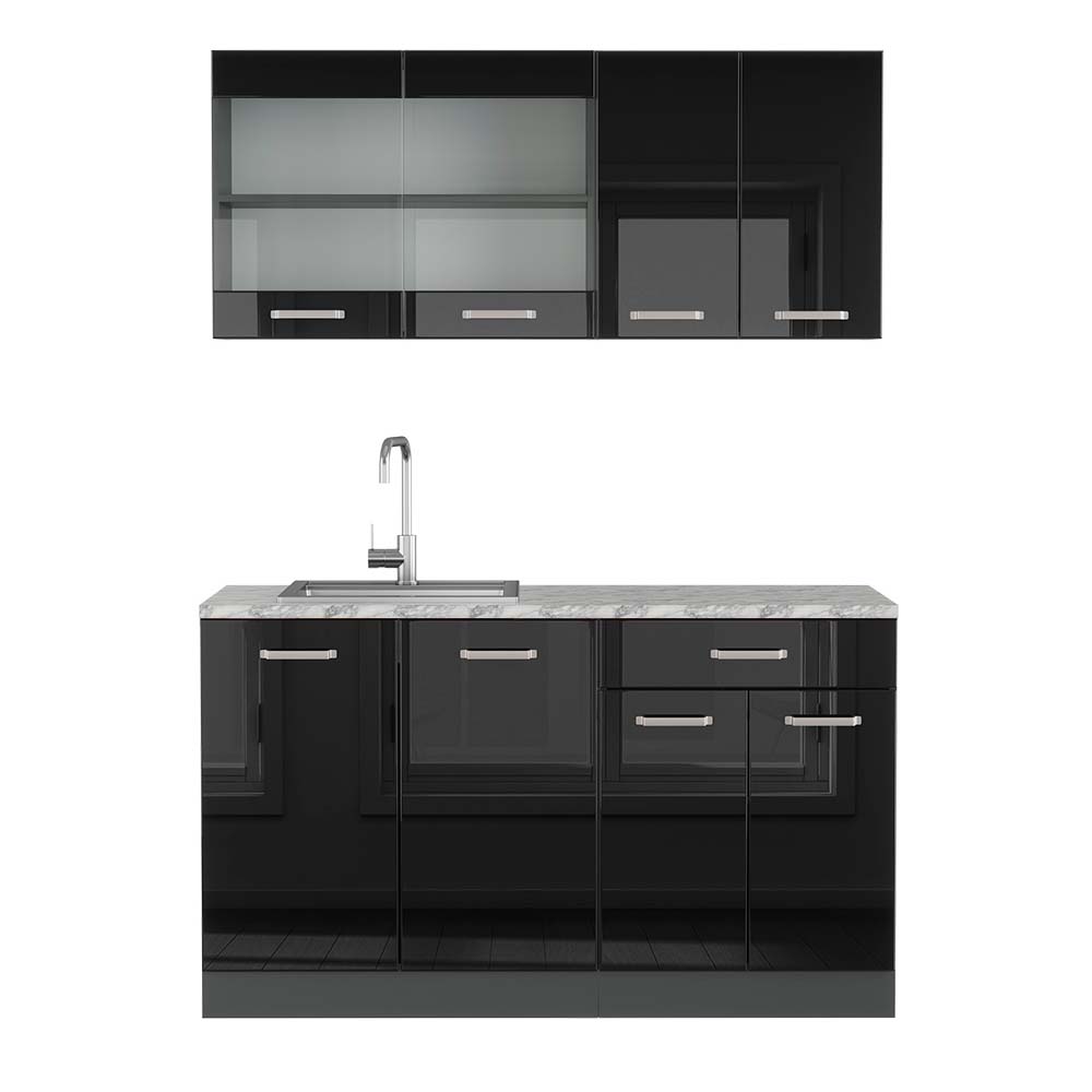 Cuisine R-Line, 140 cm , PT Anthracite, Blanc brillant/Chêne doré, Vicco - Maison