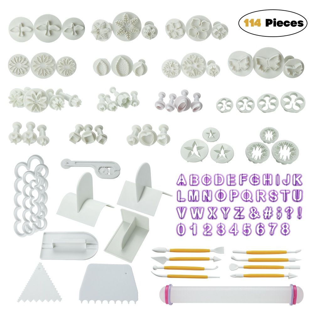 114 pezzi di strumenti per modellare fondente, strumenti per decorare torte, strumenti per glassa di zucchero, set di fiocchi di neve, lettere, formi | Leroy Merlin 114 pezzi di strumenti per modellare fondente, strumenti per decorare torte, strumenti per glassa di zucchero, set di fiocchi di neve, lettere, formi | Leroy Merlin