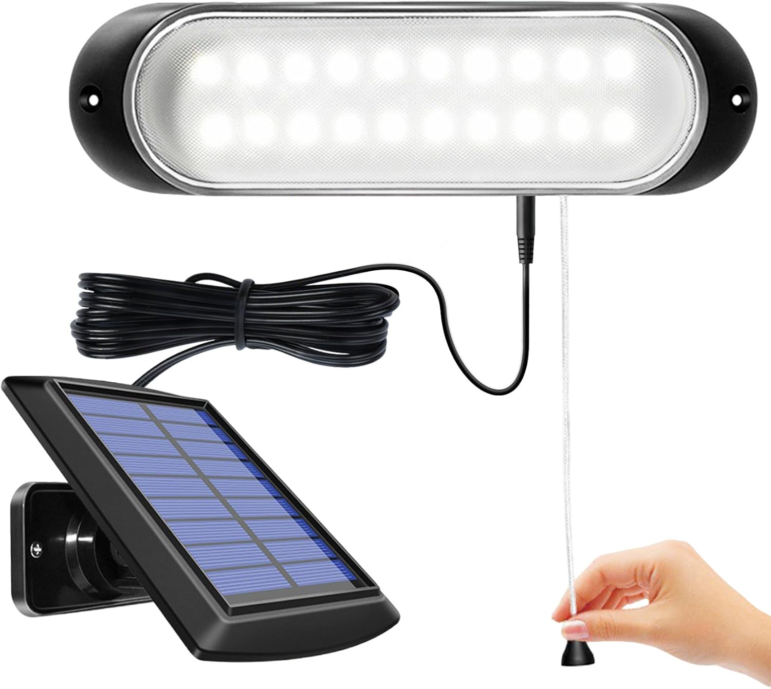 Lampe Solaire Suspendue étanche IP65 - 20 LEDs - Panneau Solaire Orientable - Pour Jardin, Garage, Allée