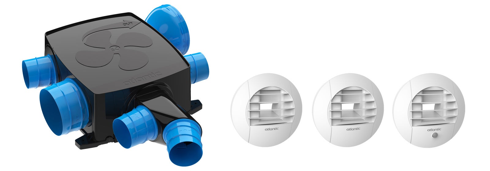 Kit VMC simple flux hygroréglable - Hygrocosy BC Flex + - 412278 ATLANTIC - 412278 Kit avec centrale VMC 6 sanitaires + 3 bouches d'extraction à - 3