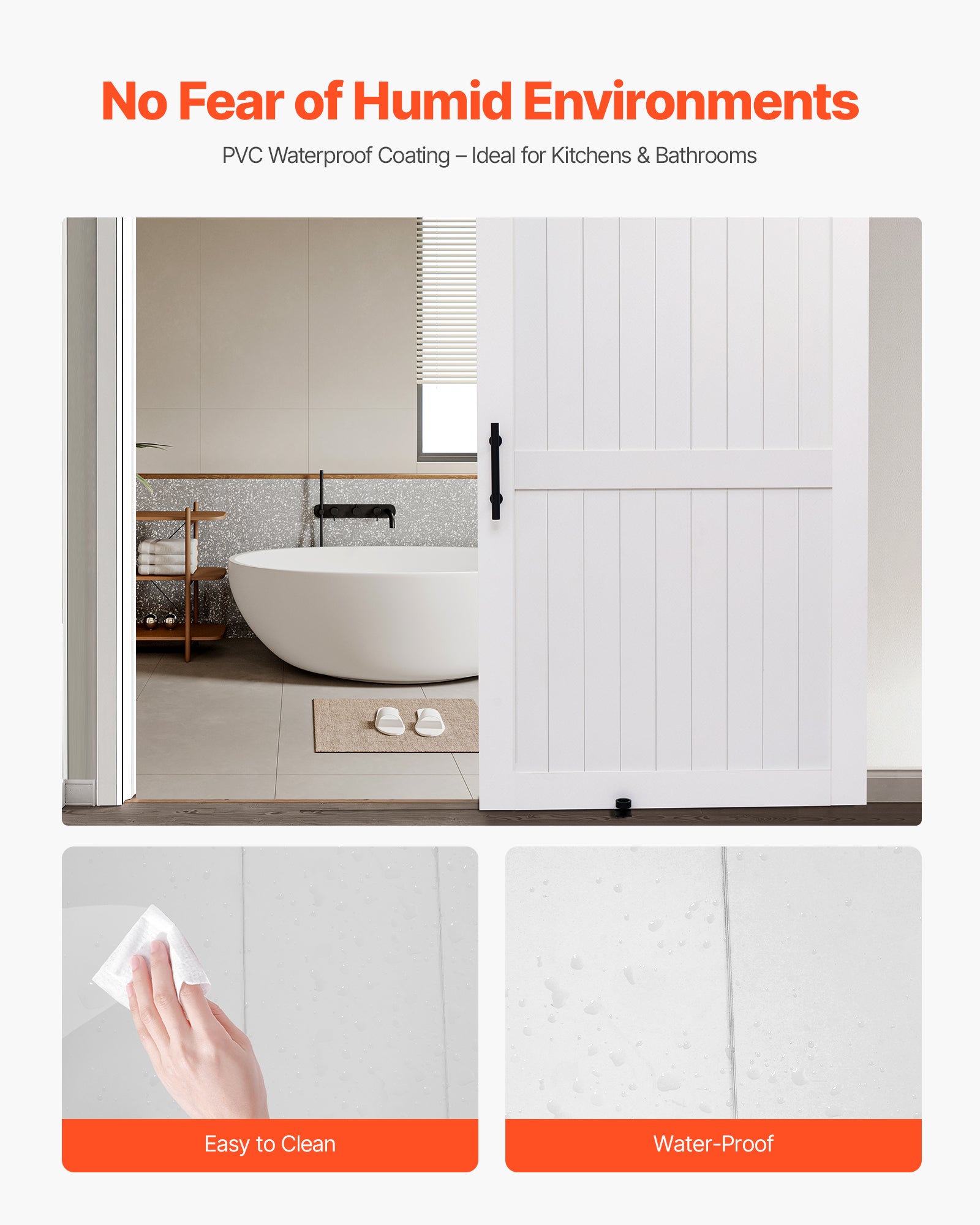 Porte de grange coulissante,VEVOR 1219 x 2134 mm,panneau MDF,surface en PVC imperméable,facile à installer,cadre en H,pour salon et salle bain - 4