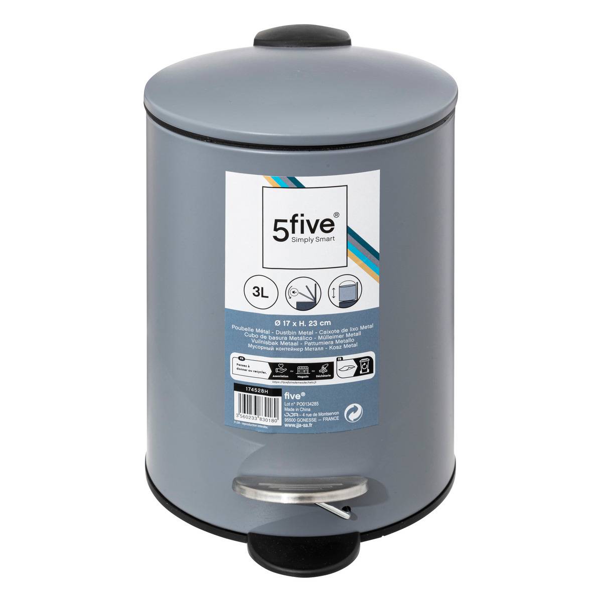 Cestino Metallo 3L Five - Soft Close, Colore Bianco - Foto 2