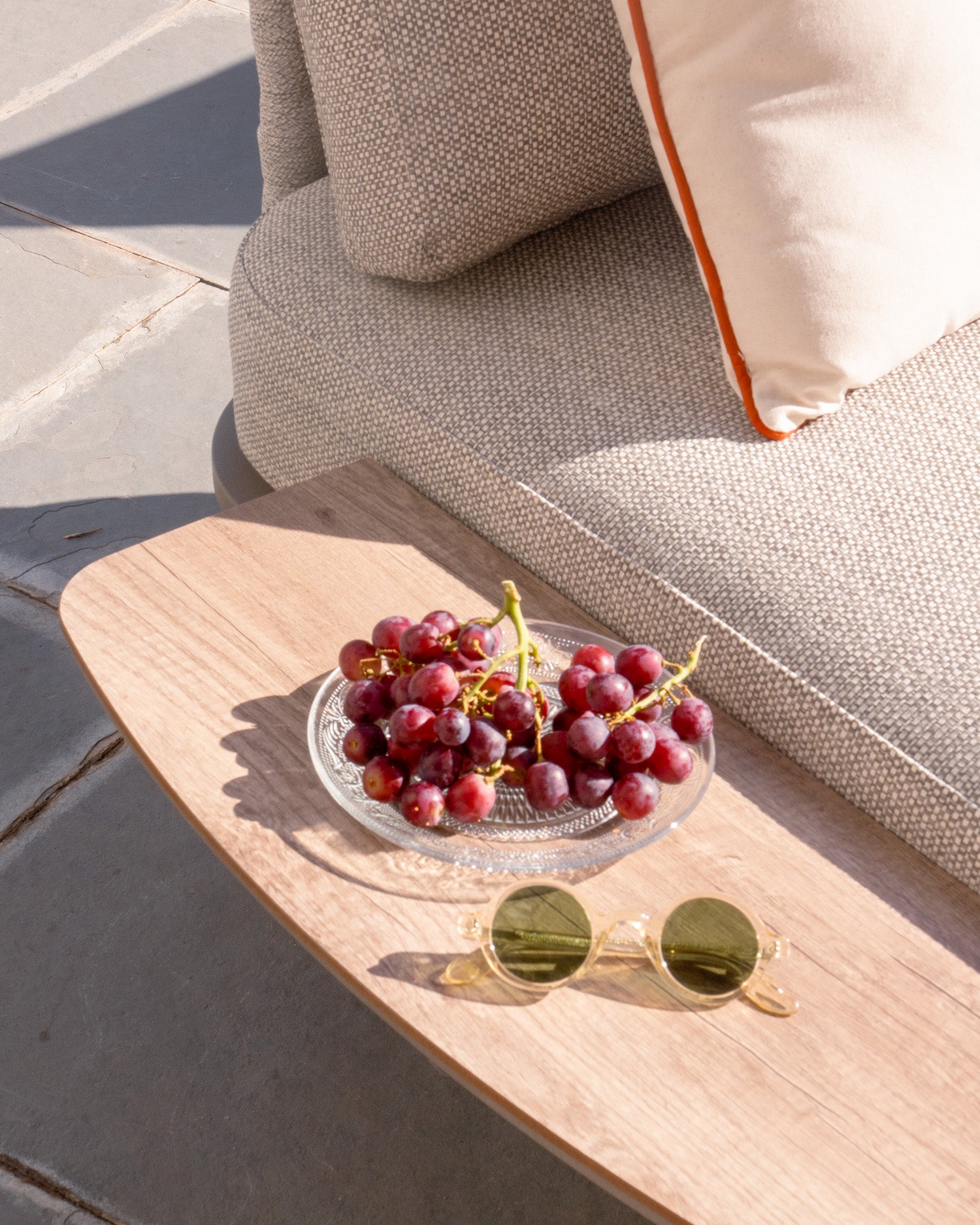 Table d'appoint de jardin modulable taupe et imitation bois - Matilda - 2