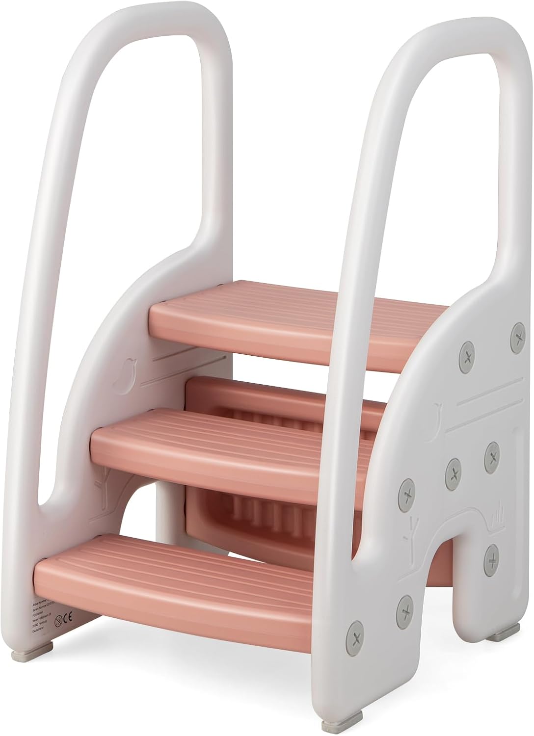 Tabouret Escabeau 2 Marches Pour Enfants - En Bois Avec Poignées Et Patins Antidérapants - Charge Max 90 Kg - Pour Salle De Bain, Cuisine, Chambre - 3