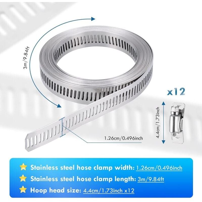 100pcs Colliers de serrage, colliers de serrage en acier inoxydable 304 Colliers de serrage réglables Colliers de serrage en acier inoxydable - 2