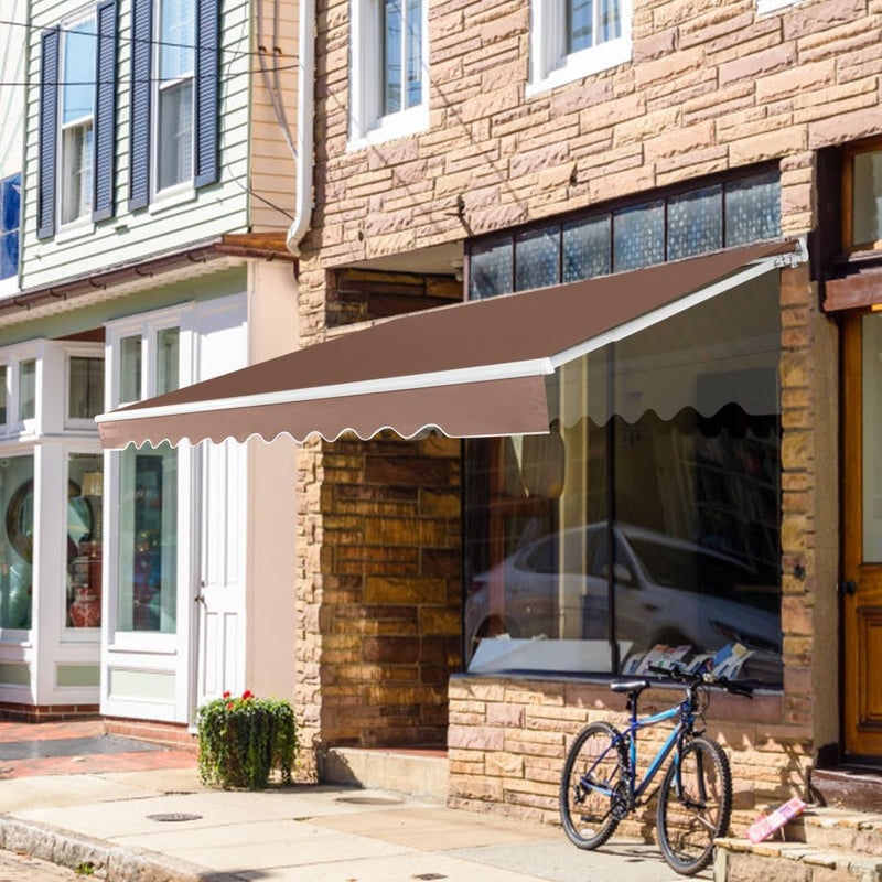 Ręczna Markiza 3 m x 2,5 m, Zadaszenie Tarasowe Zewnętrzne, Tkanina Odporna na UV z Korbką, Kąt Regulacji 5–35° do Balkonu, Tarasu, Kolor Brązowy