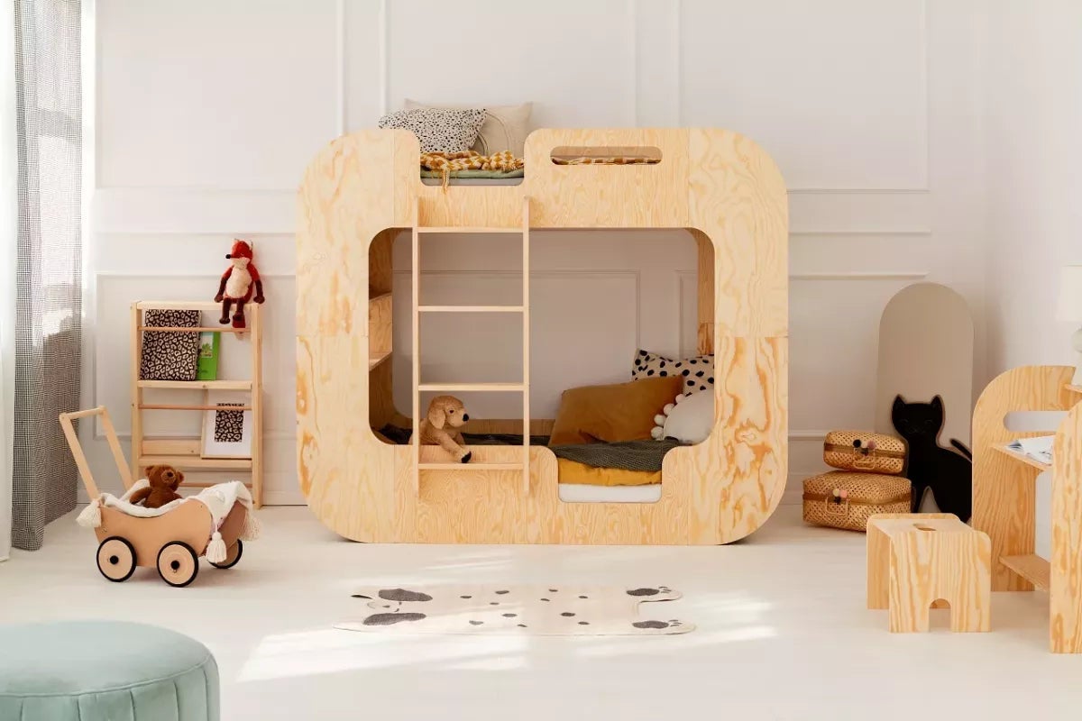 Letto A Castello Per Bambini 90x200 E 140x200, Con Scale Contenitore E Ripiani, Letto A Soppalco In Legno, Mezzanino Sicuro