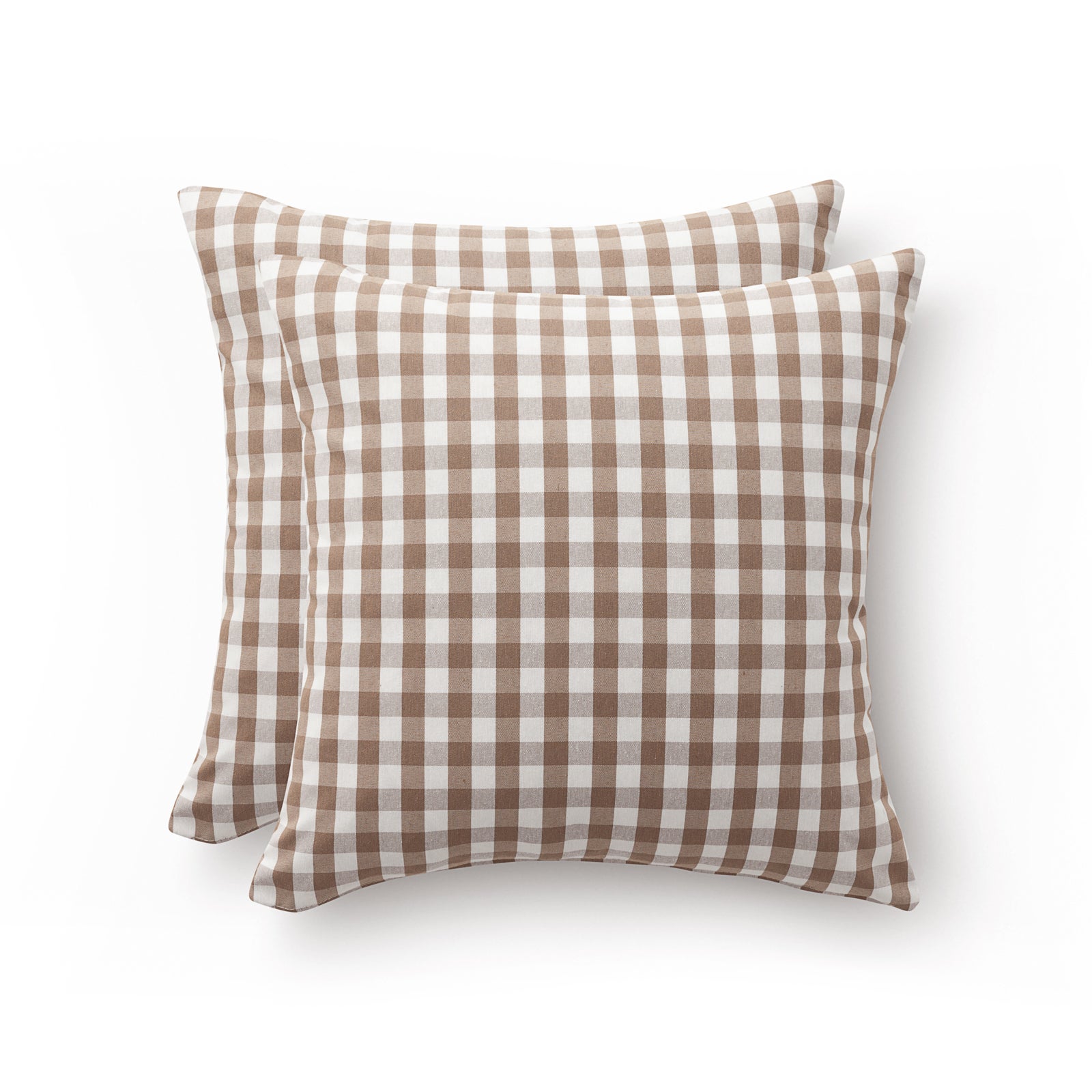 Pack 2 fundas cojín vichy a cuadros 45x45 - fundas cojín decorativas sofá con cremallera algodón transpirable y suave, color taupe