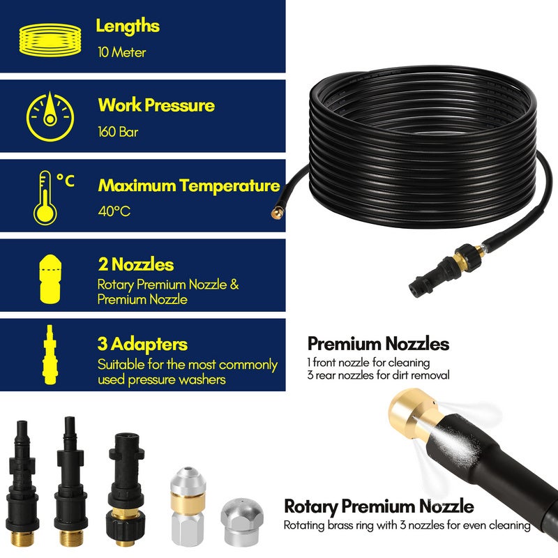 Tuyau D'Extension 30M 3200 PSI Pour Nettoyeur Haute Pression - Flexible Robuste M22-14 Avec Connexion Laiton