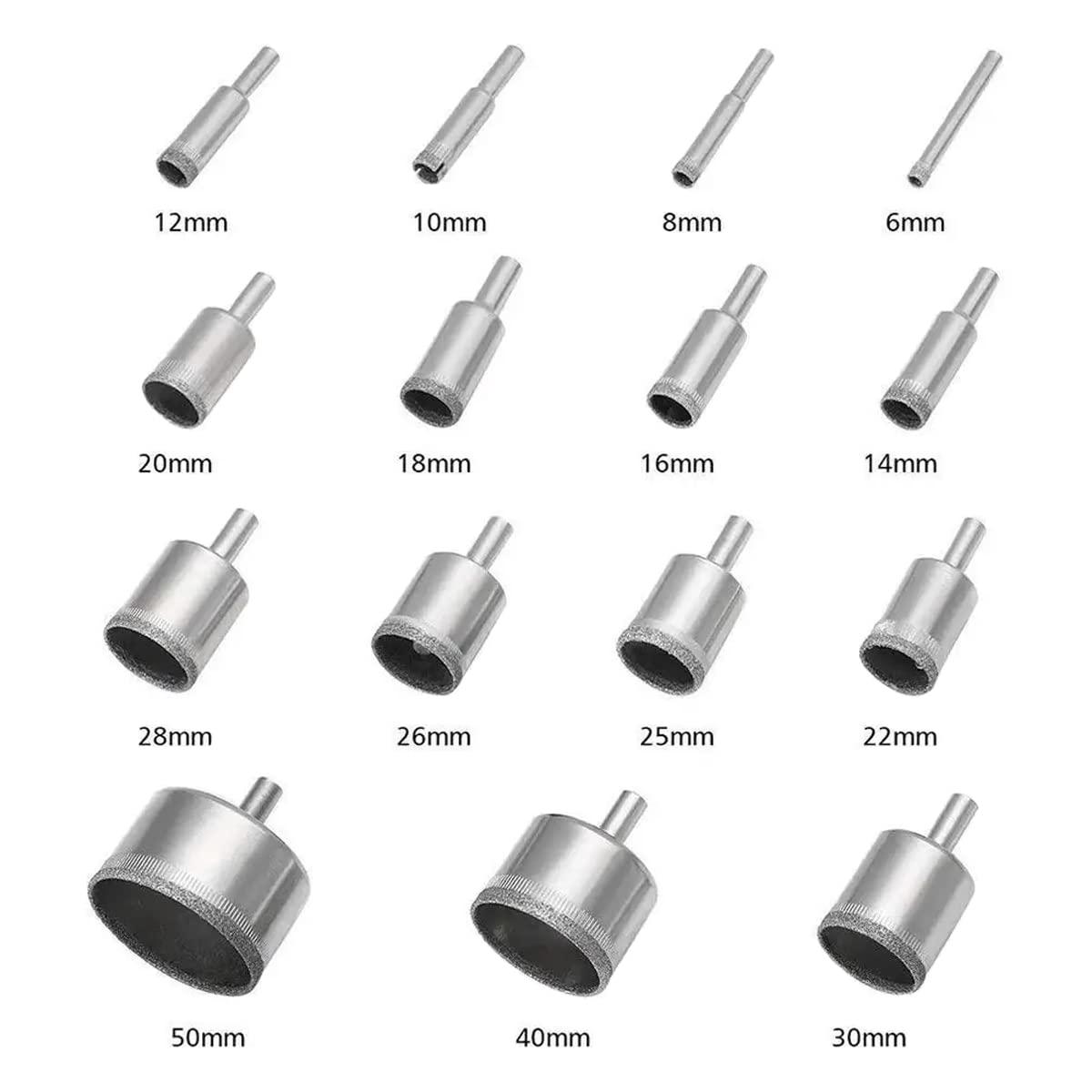 Paquet de 15 forets de scie cloche, forets diamantés revêtus pour carrelage, forets diamantés pour verre, carrelage, granit, marbre (6 mm-50 mm) - 2