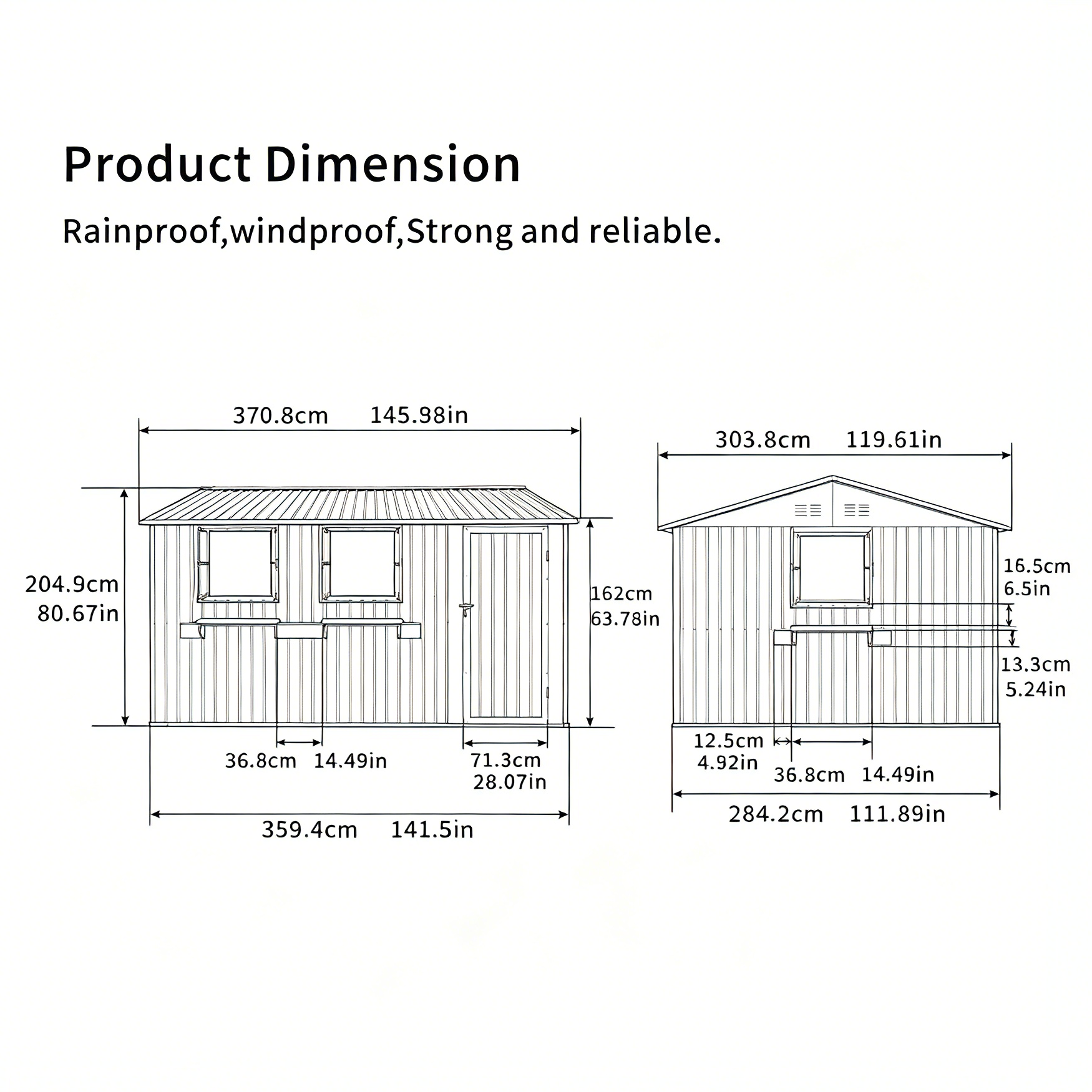 Cobertizo de jardín metálico (359,4x284,2 cm),Caseta jardín para exteriores 10,21 m²,con 3 ventanas,puerta con cerradura y spuesto flores,Gris - 6
