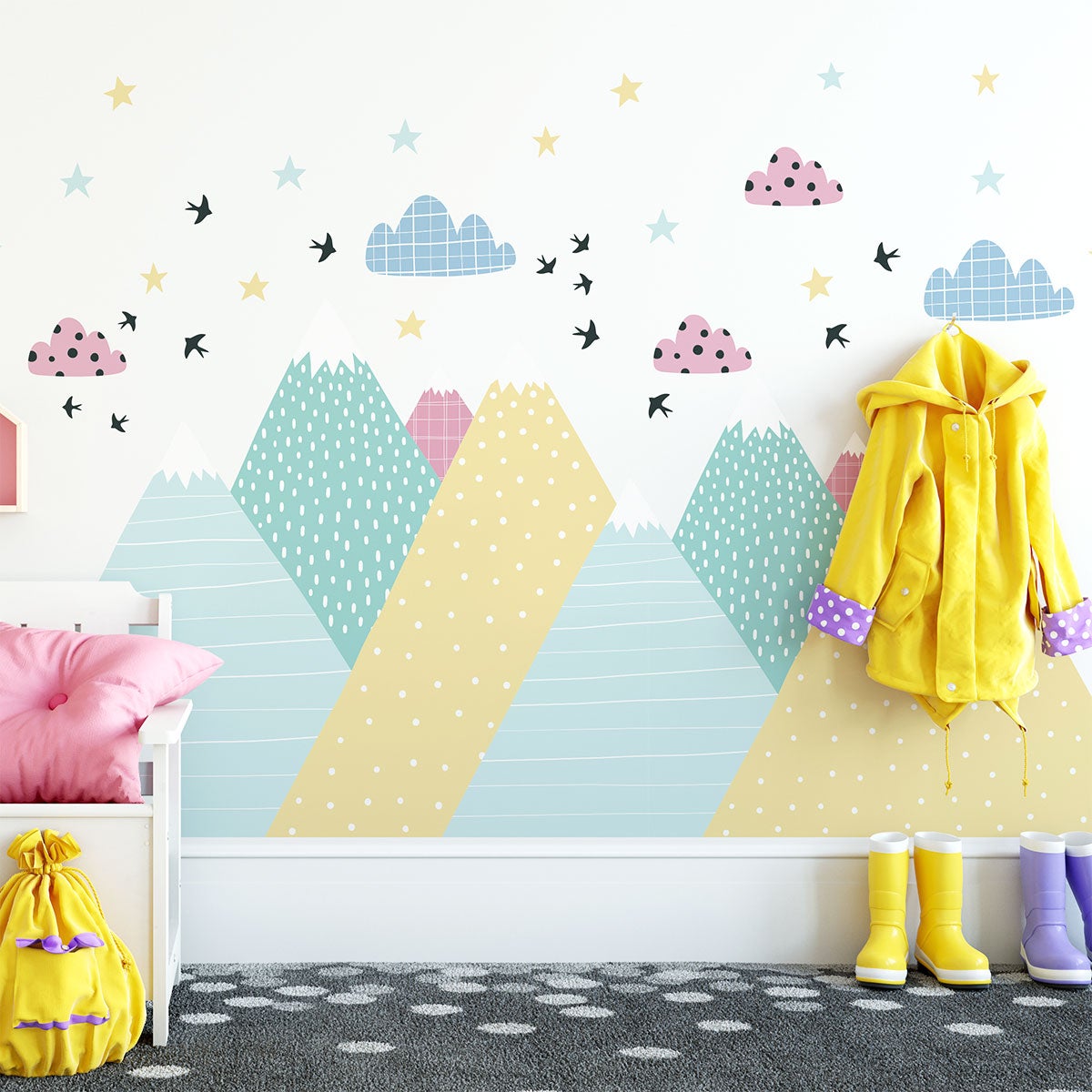 Vinilo niño escandinavo de montaña donika - adhesivo de pared - revestimiento sticker mural decorativo - 90x135cm - 8