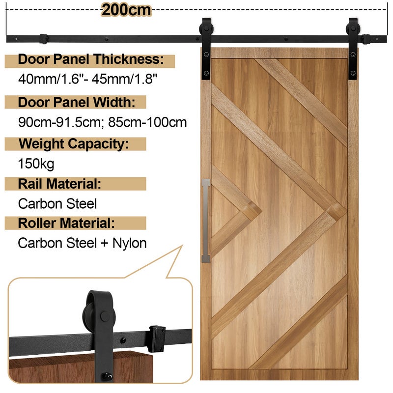 Sistema de puerta corredera Sistema de puerta corredera Polea Herraje para puerta corredera Manija de puerta corredera—Rayas—200 cm - 3