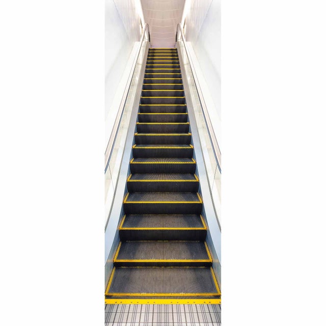 Papier peint panoramique trompe l'œil escalator Tapisserie panoramique escalier jaune & gris Papier peint panoramique 3D idéal couloir