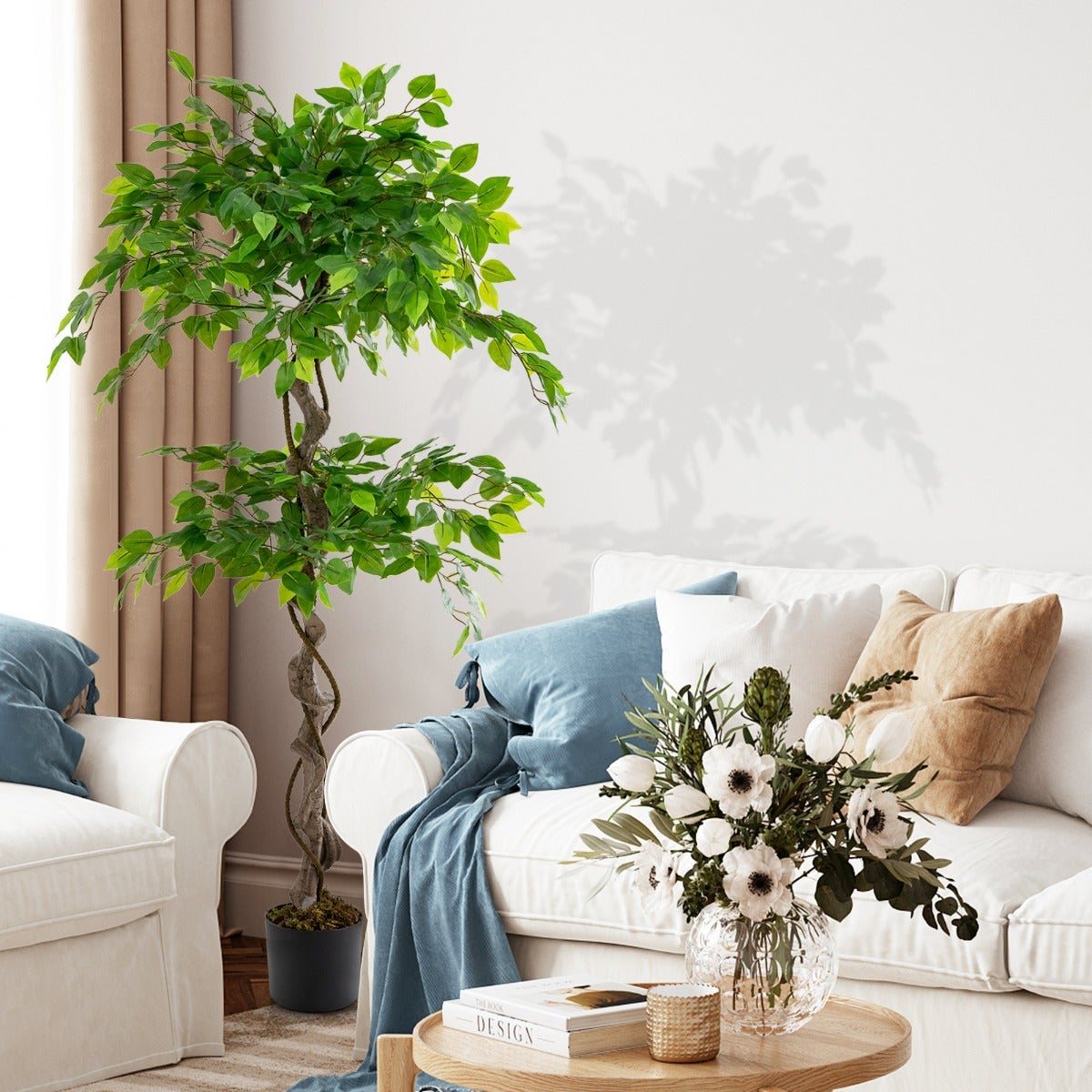 Essenza  Ficus Artificial 150Cm Con Maceta, 882 Hojas Tronco Realista Musgo Seco Decoración Interior Exterior Verde , Leroy Merlin