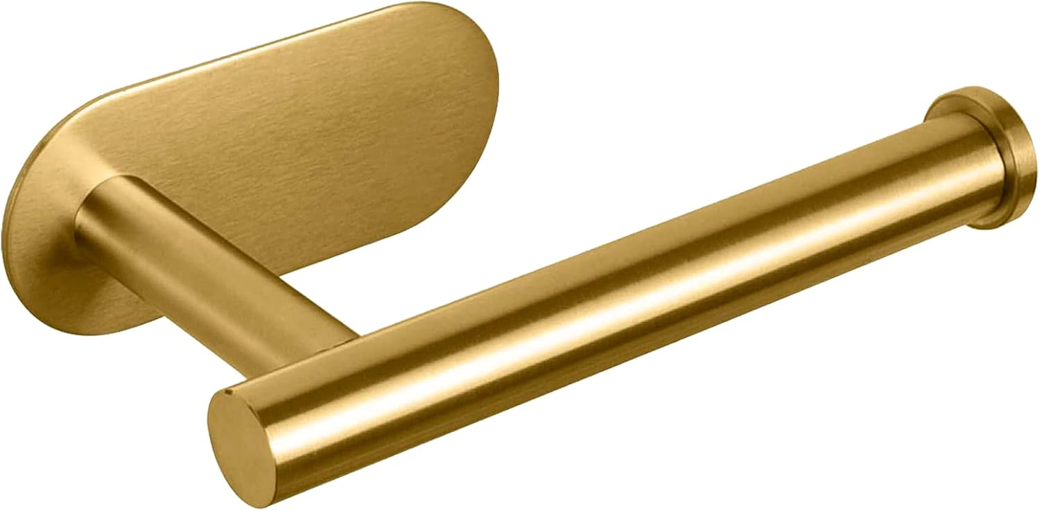 Złoty, samoprzylepny uchwyt na papier toaletowy, wykonany ze stali nierdzewnej, nie wymaga wiercenia, odpowiedni do łazienki, kuchni i pralni.