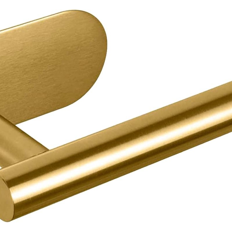 Złoty, samoprzylepny uchwyt na papier toaletowy, wykonany ze stali nierdzewnej, nie wymaga wiercenia, odpowiedni do łazienki, kuchni i pralni.