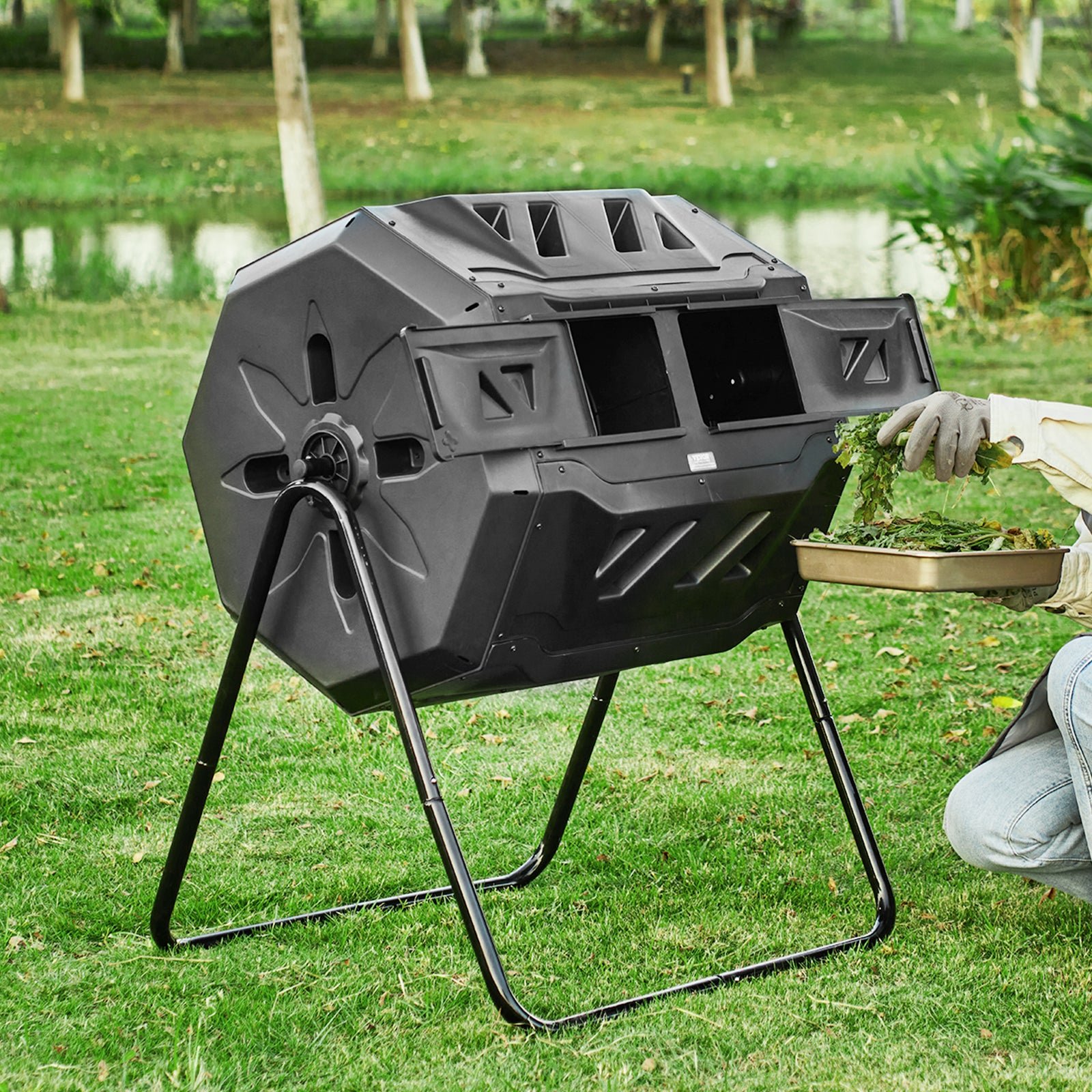 Composteur Jardin Rotatif VEVOR 162,7 L Double Chambre Bac à Compost Rotatif à 360° en PP sans BPA Charge 50 kg pour Compostage des Déchets Organiques - 8