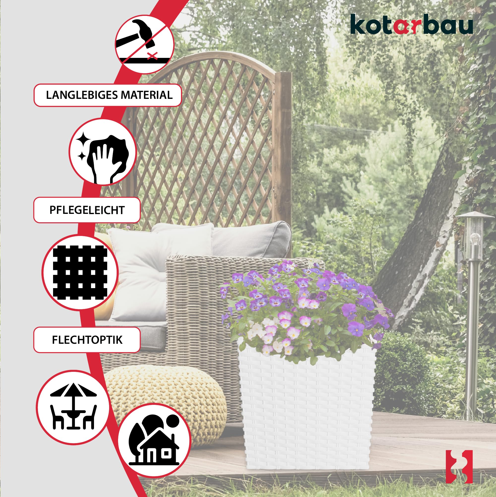 2x donica doniczka 32 l ogrodowa balkonowa taras kwiaty rattan wkład ogród - KOTARBAU - 4