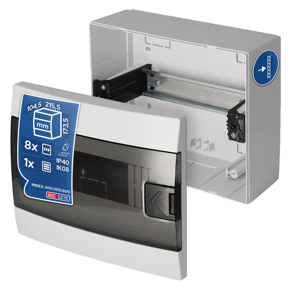 Rozdzielnica elektryczna natynkowa 8-modułowa biała dymna 215,5x173,5x104,5mm HOROZ ELECTRIC