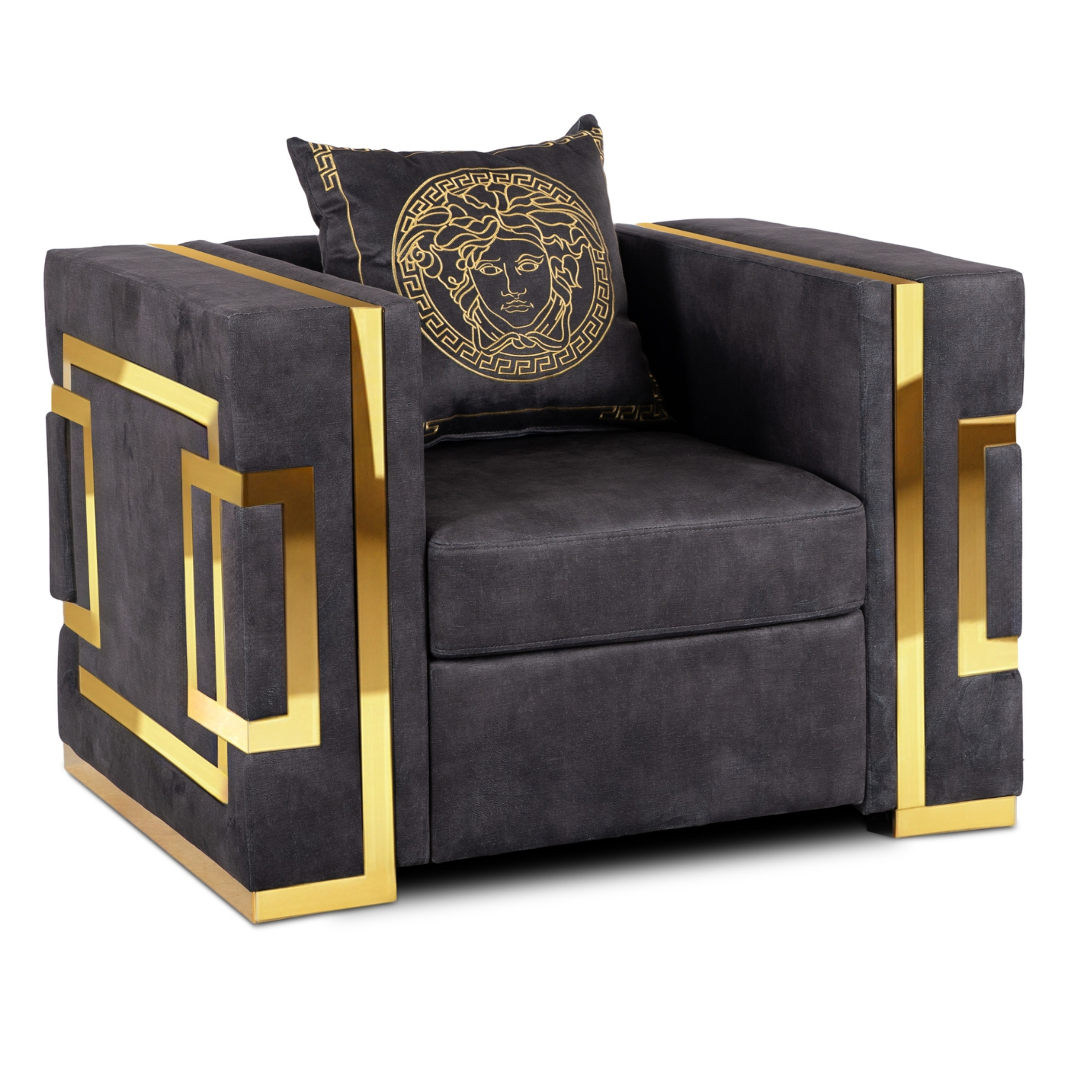 Fotel Wypoczynkowy PALLAZO 1S Czarny/Złoty Welurowy Nowoczesny Glamour