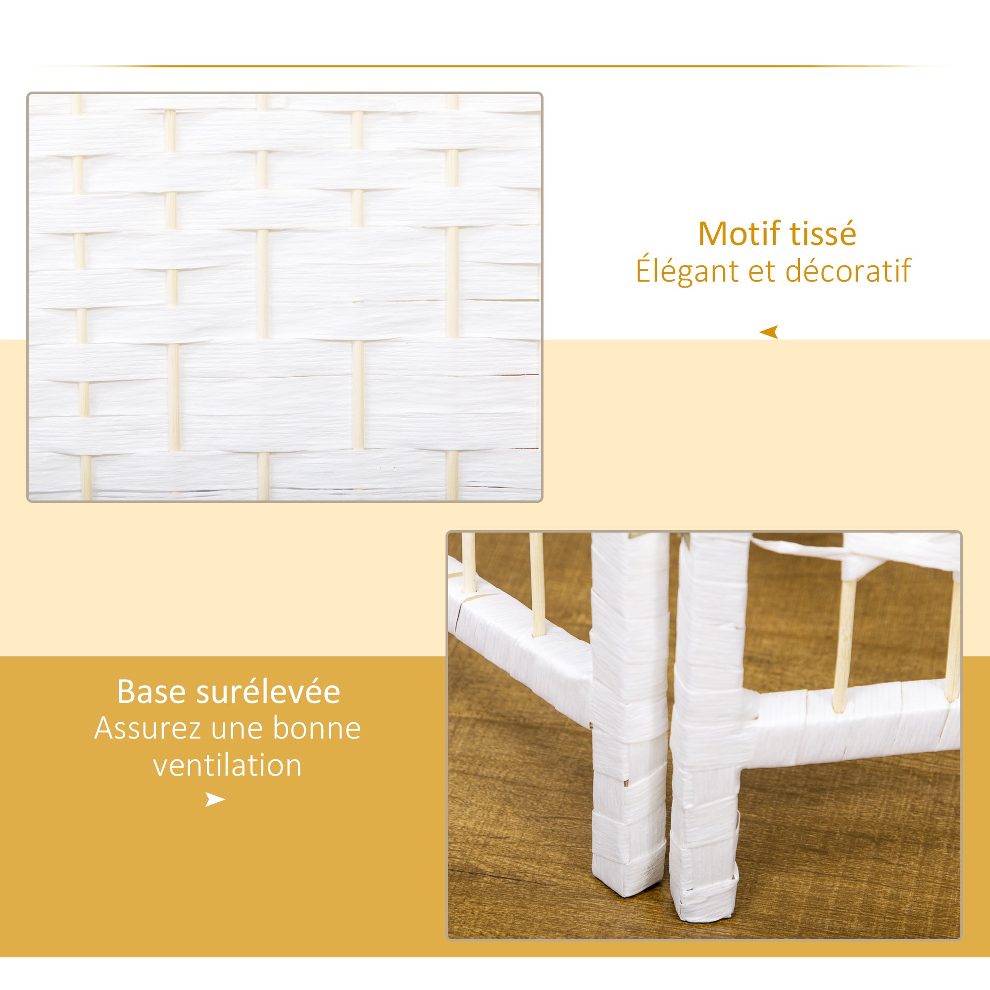Paravent intérieur bois séparateur pièce cloison pliable 3 panneaux 120x170 cm blanc - 8