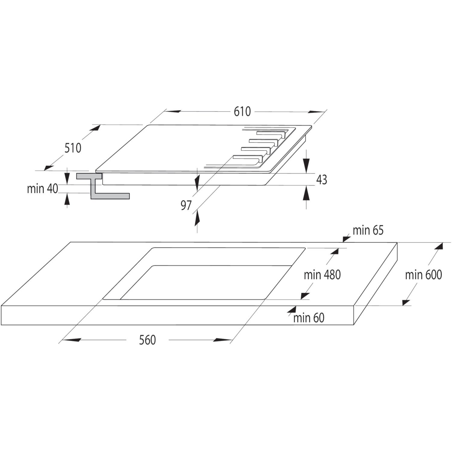 Table de cuisson à gaz encastrable Hisense GG643B noire de 60 cm, 4 brûleurs - 3