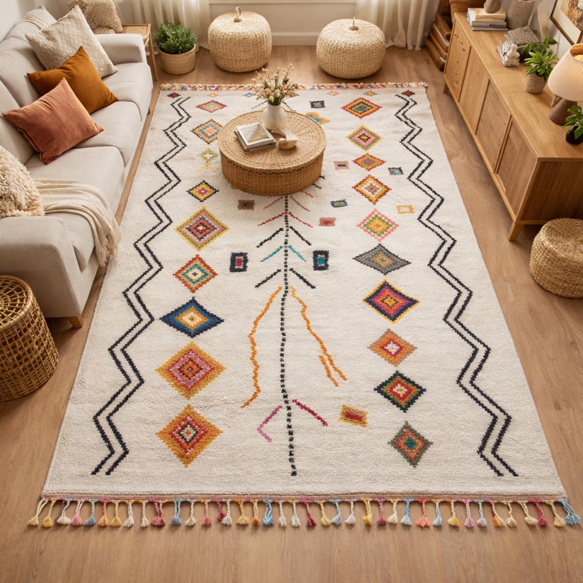 Tapis berbère 160x230 tissé motif ethnic LYN5 OURIKA E ivoire - 2