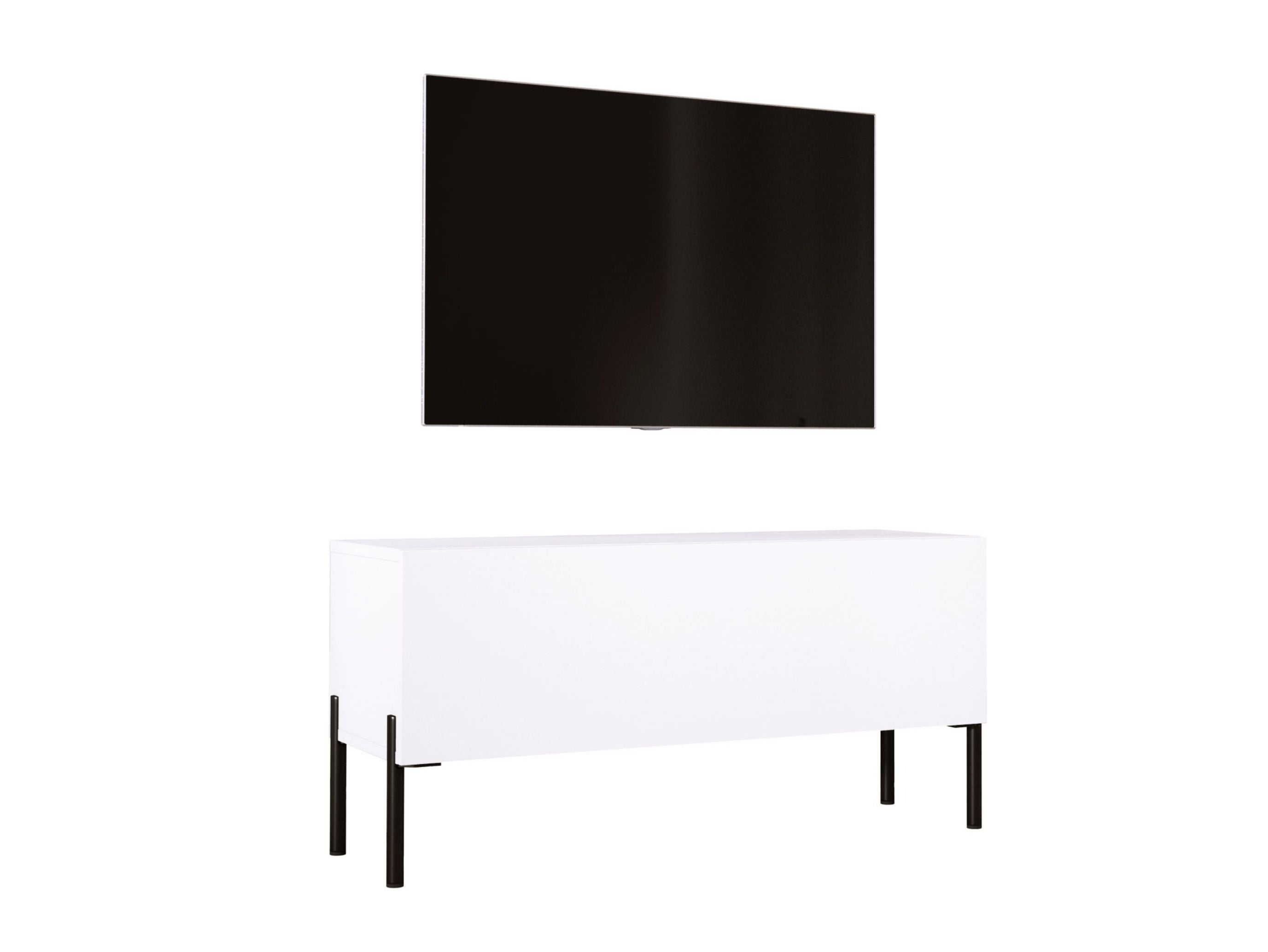 Szafka RTV : Biały Matowy, czarne nogi, 100 x 32 x 52 cm