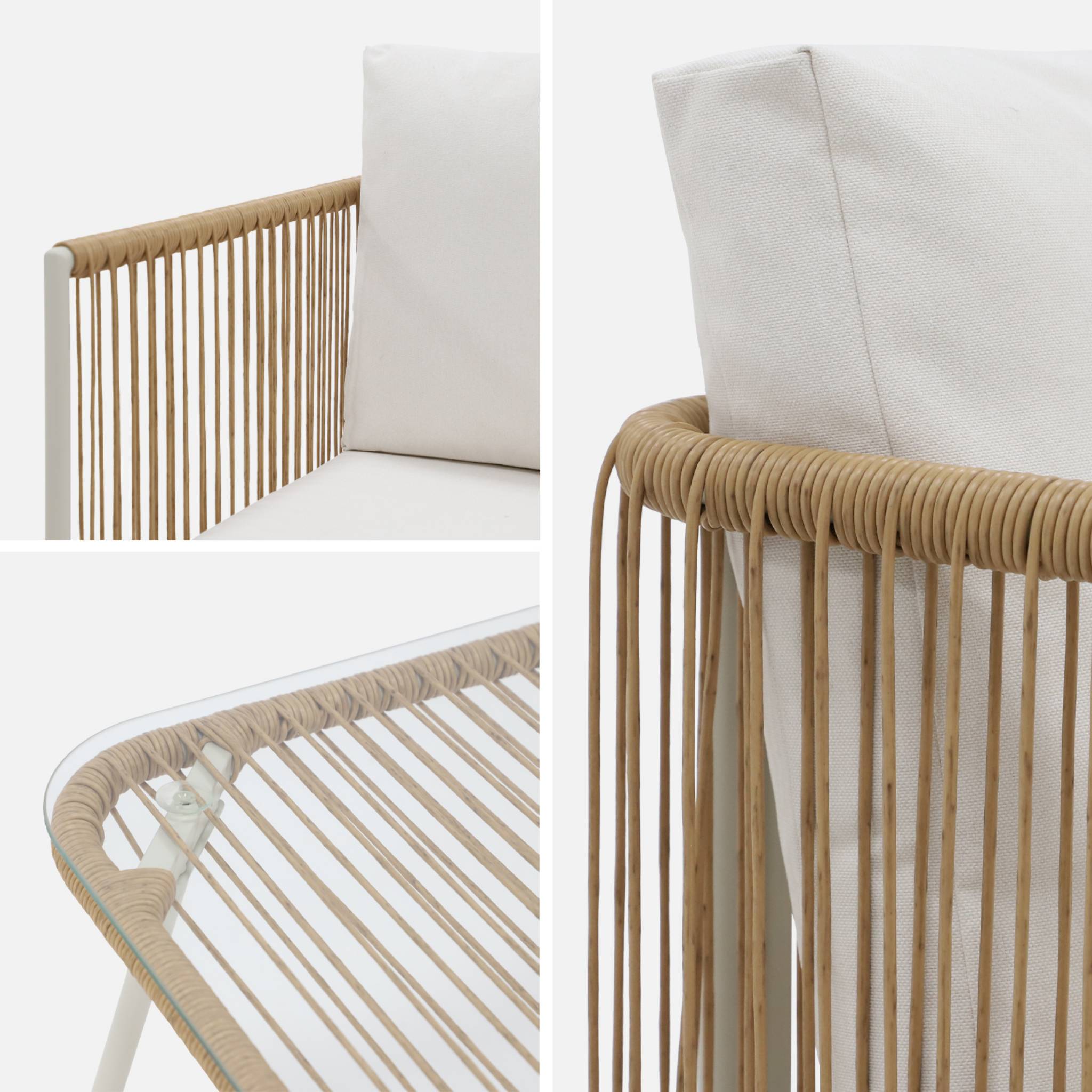 Conjunto de jardín, ratán y acero, 4 plazas Natural - 115x60x68 cm - 7