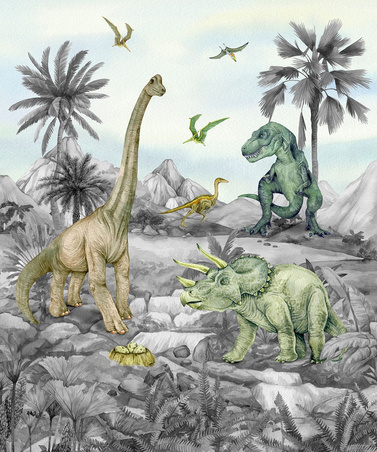 Fotomural dinosaurios gris - 2,25 x 2,7 m - sanders & sanders
