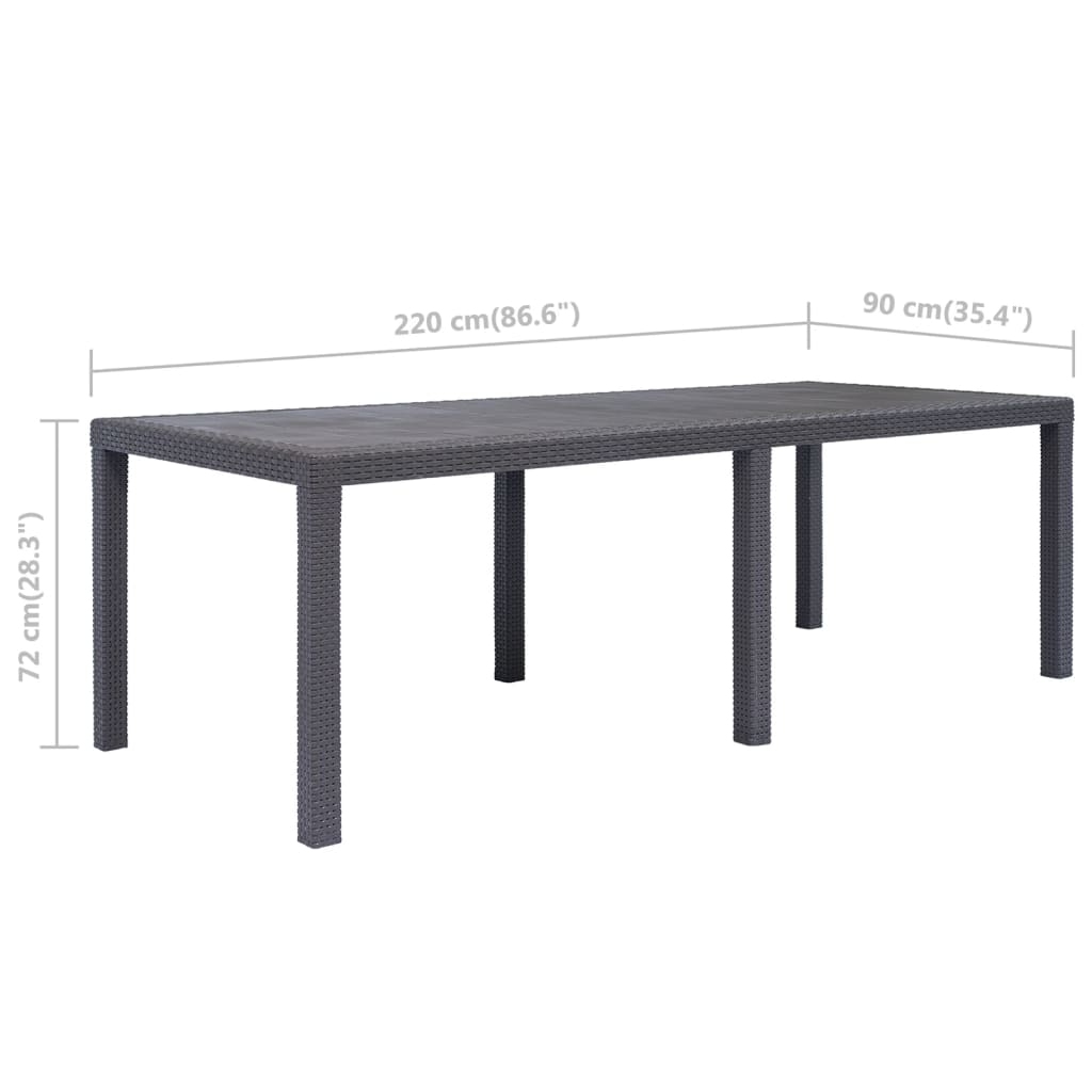 Table de jardin Marron 220x90x72 cm Plastique Aspect de rotin - 5