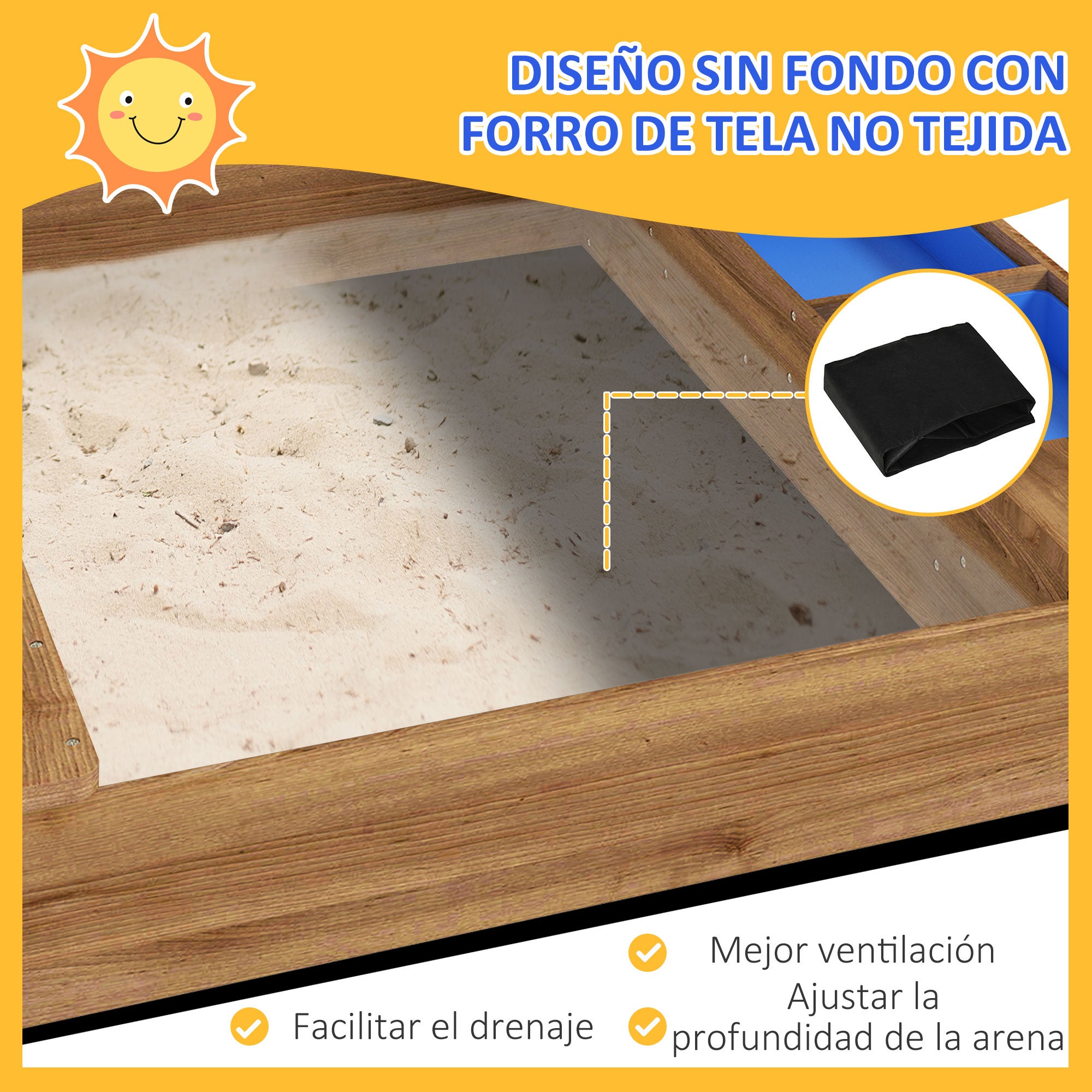 Caixa de Areia Infantil Outsunny Madeira de Abeto Castanha 124x116x146 cm - 5