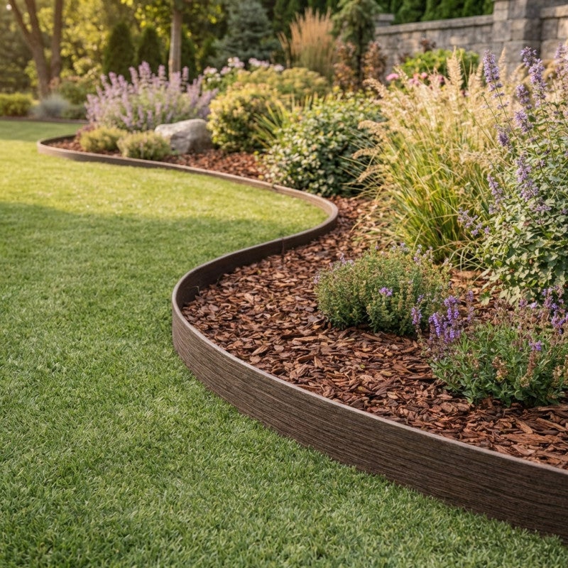 Bordure composite brune | Délimite jardins et allées avec une finition naturelle | Flexible et durable | 13 cm × 12,2 m - 4