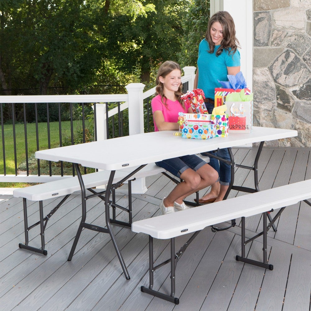 Mesa retangular dobrável efeito granito branco Lifetime 185x76x74 cm - 7