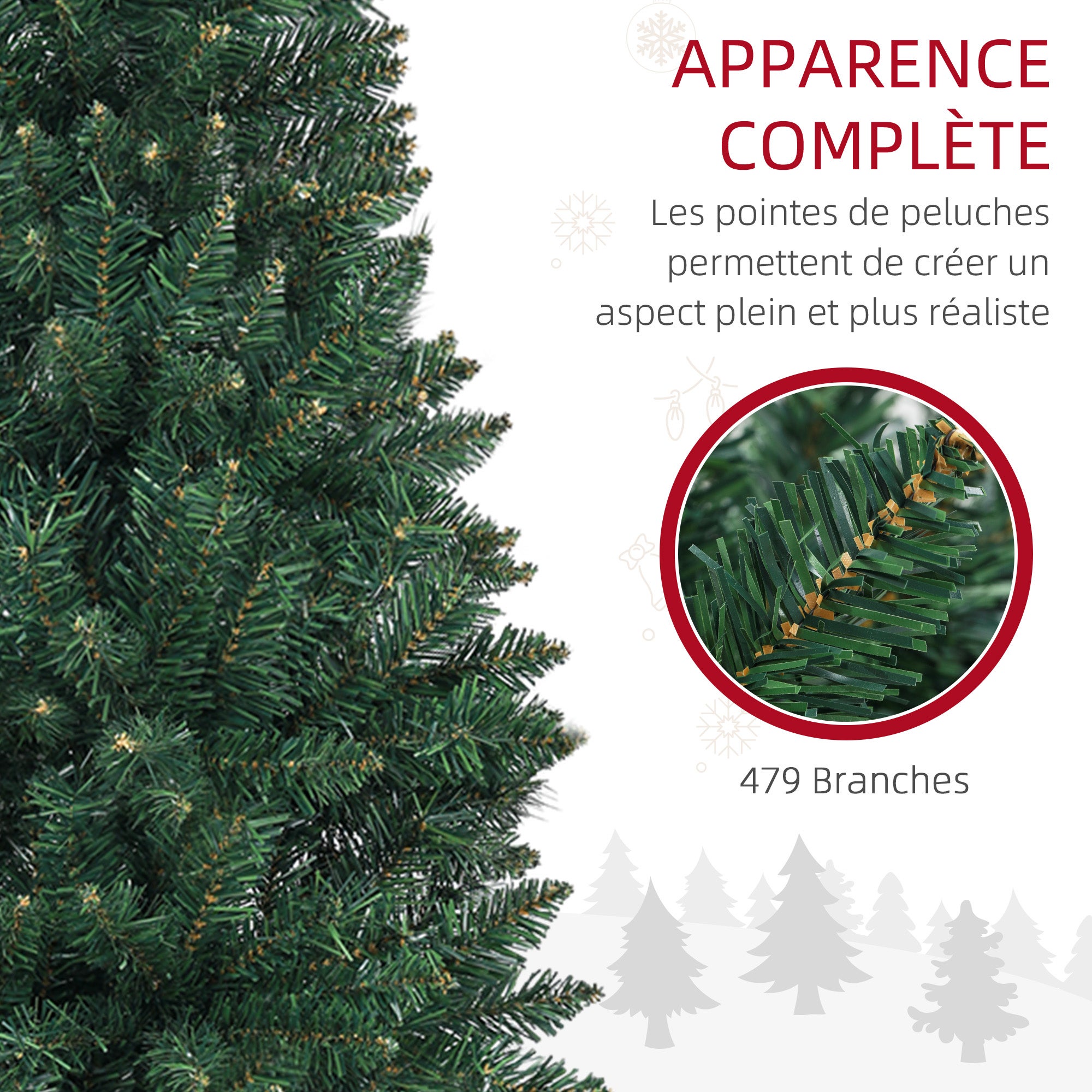 Sapin de Noël Artificiel 180 cm Arbre de Noël Slim avec support en acier pliable,479 branches épines Vert - 7