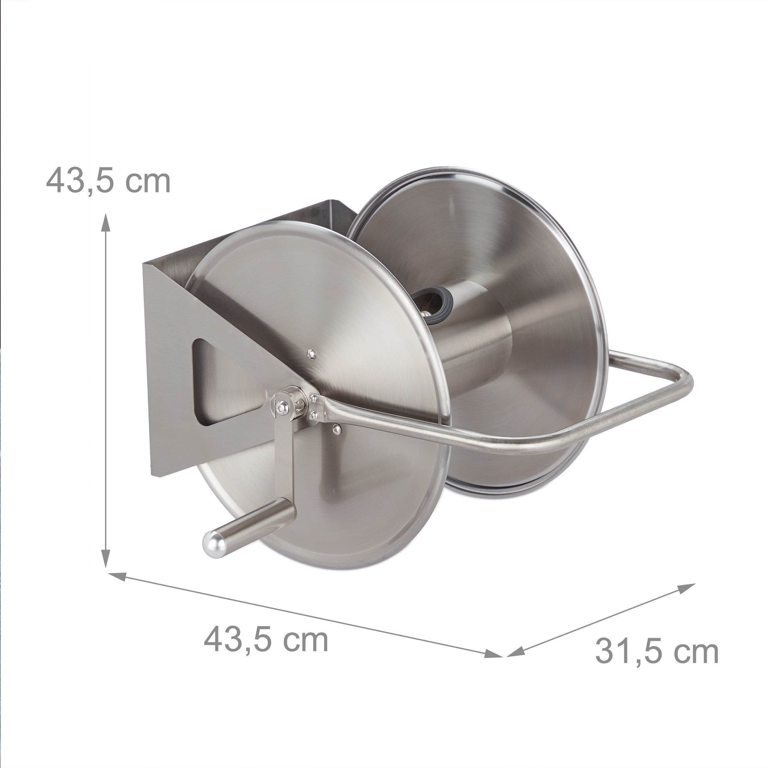 Dévidoir à tuyau d’arrosage, acier inox, vide, à fixer au mur ou poser au sol, pour longueur de 40 m, argenté, Relaxdays - 4