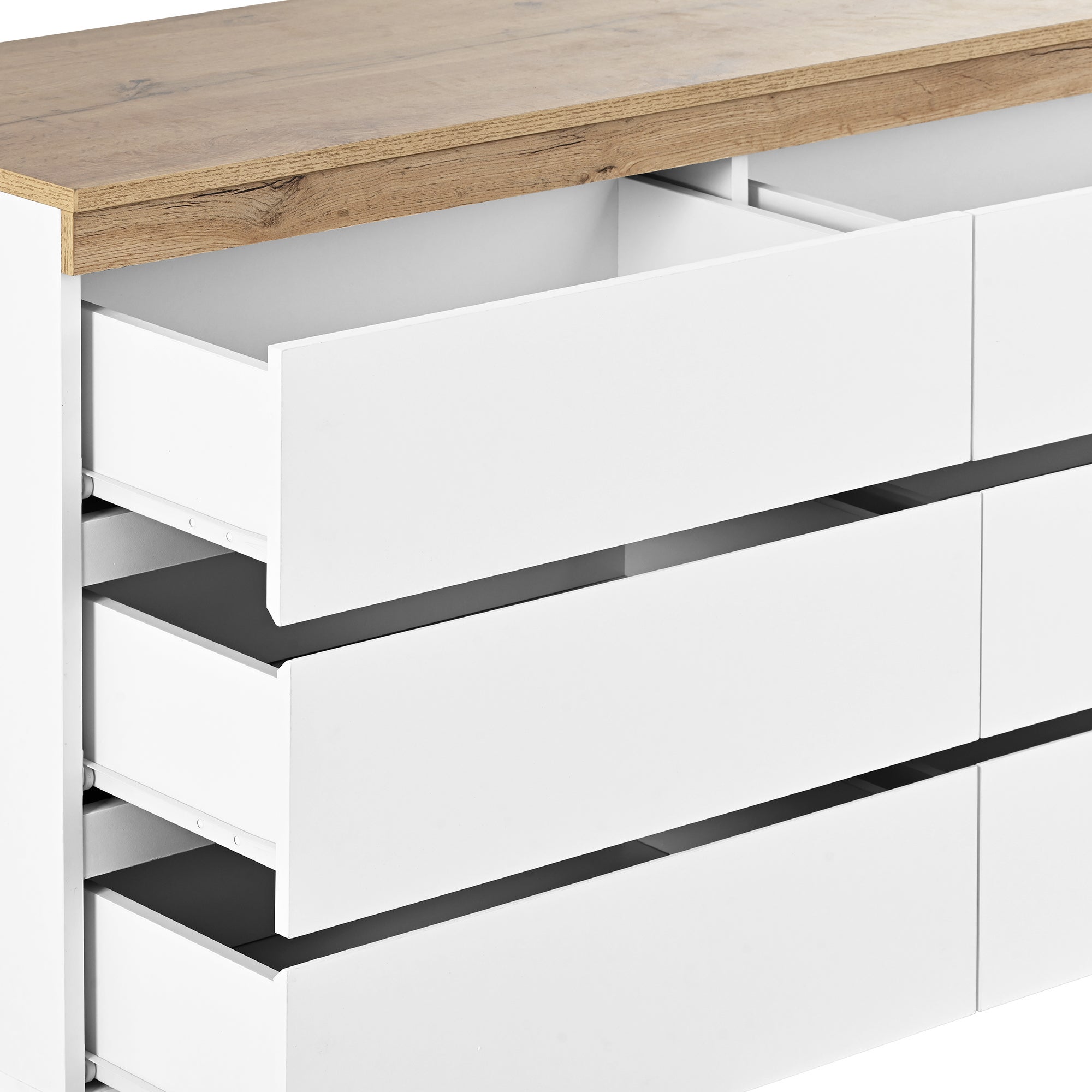 Casier avec 6 tiroirs avec fonction de rangement pour chambre et salon E1 panneau de particules blanc + chêne - 5